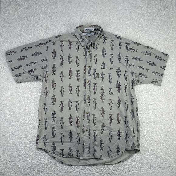 Vintage Columbia Button Down Shirt Mens Large Fly Fishing Lures All Over Print - Picture 1 of 8